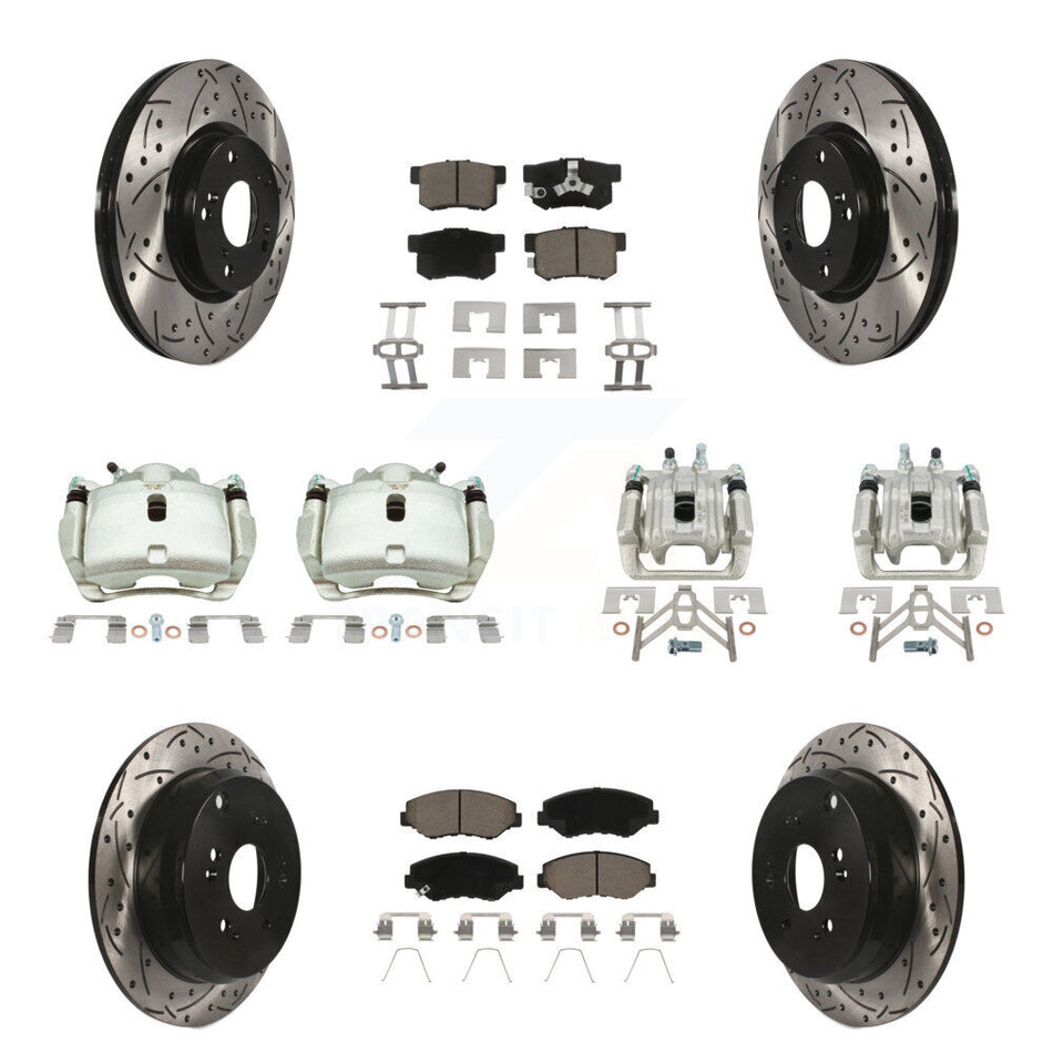 Front Rear Brake Caliper Drill Slotted Rotor Ceramic Pad Kit (10Pc) For 05-06 Honda CR-V KCD-100297C