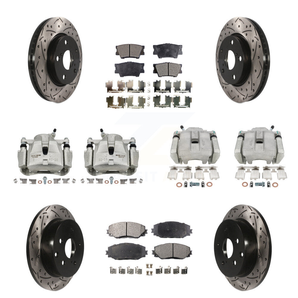 Front Rear Brake Coated Caliper Drill Slot Rotors Ceramic Pad Kit (10Pc) For Toyota RAV4 KCD-100297T