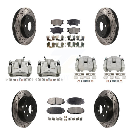 Front Rear Brake Coated Caliper Drill Slot Rotors Ceramic Pad Kit (10Pc) For Toyota RAV4 KCD-100297T