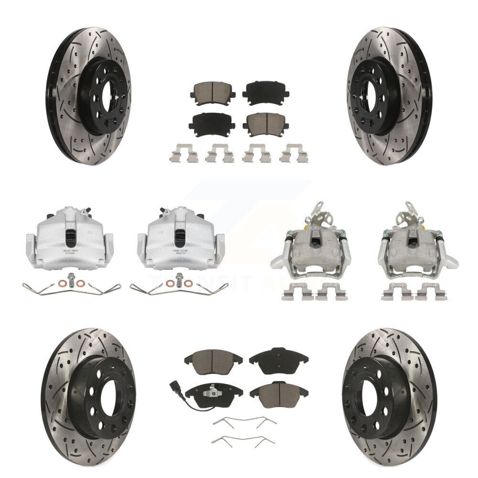 Front Rear Disc Brake Coated Caliper Drilled Slotted Rotors And Ceramic Pads Kit (10Pc) For 2006-2009 Volkswagen Rabbit KCD-100298C