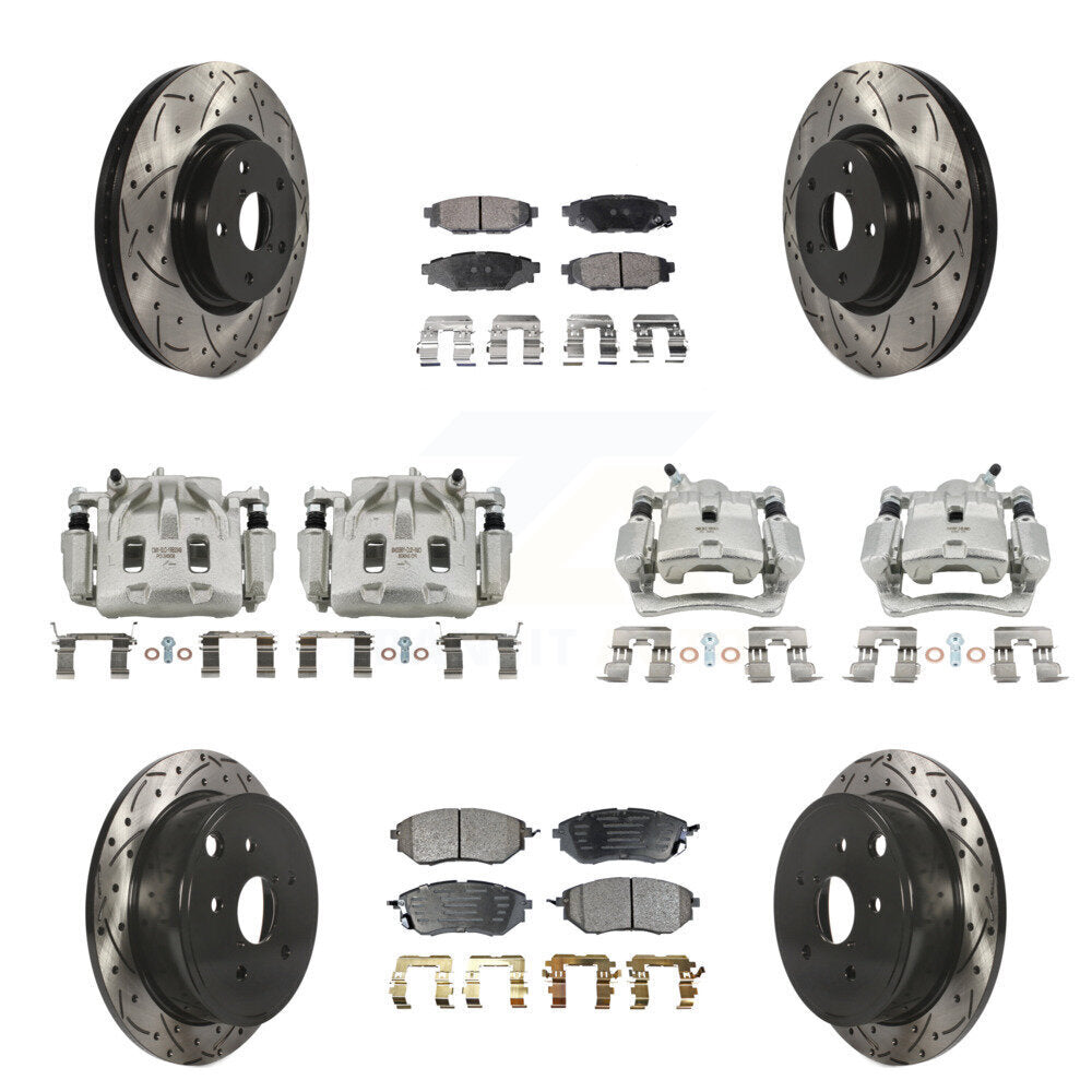 Front Rear Brake Caliper Drill Slotted Rotor Semi-Metallic Pad Kit (10Pc) For Subaru WRX KCD-100298P