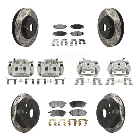 Front Rear Brake Caliper Drill Slotted Rotor Semi-Metallic Pad Kit (10Pc) For Subaru WRX KCD-100298P