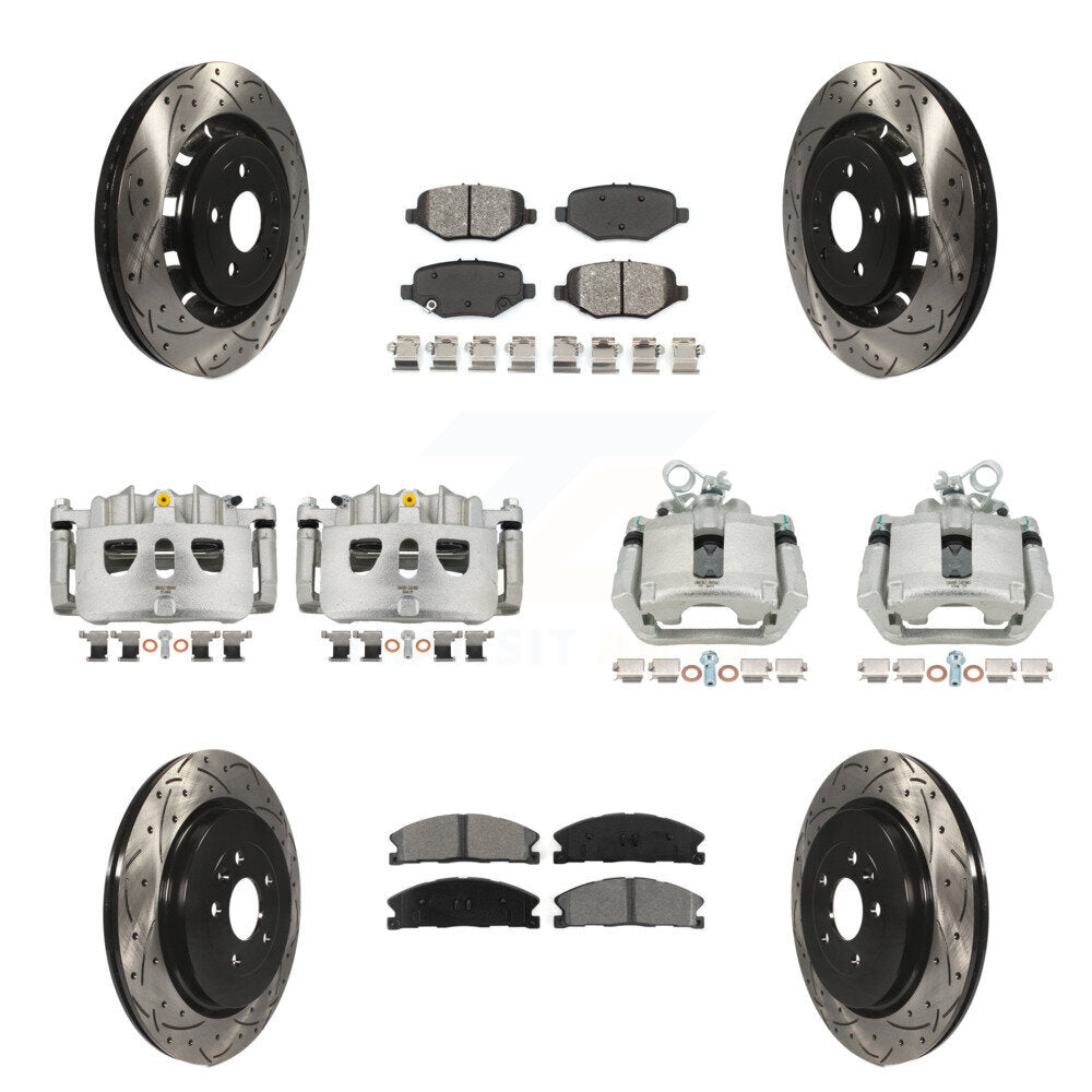 Front Rear Brake Caliper Drill Slot Rotor Semi-Metallic Pad Kit (10Pc) For Ford Explorer KCD-100298S