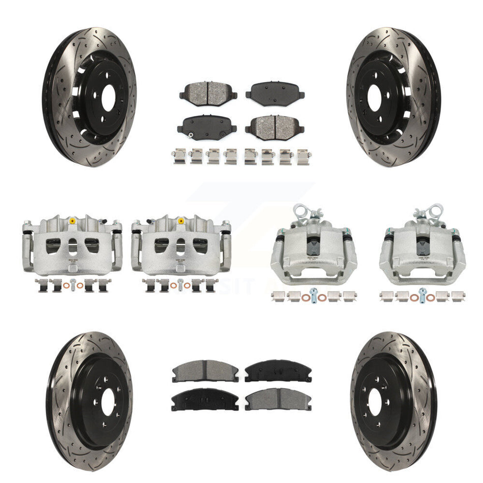 Front Rear Brake Caliper Drill Slot Rotor Semi-Metallic Pad Kit (10Pc) For Ford Explorer KCD-100298S