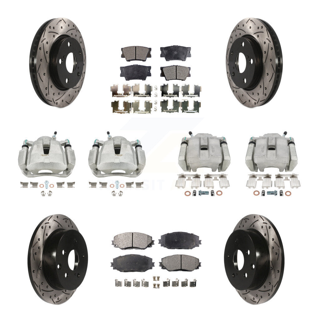 Front Rear Brake Coat Caliper Drill Slot Rotor Ceramic Pad Kit (10Pc) For Toyota RAV4 LE KCD-100298T