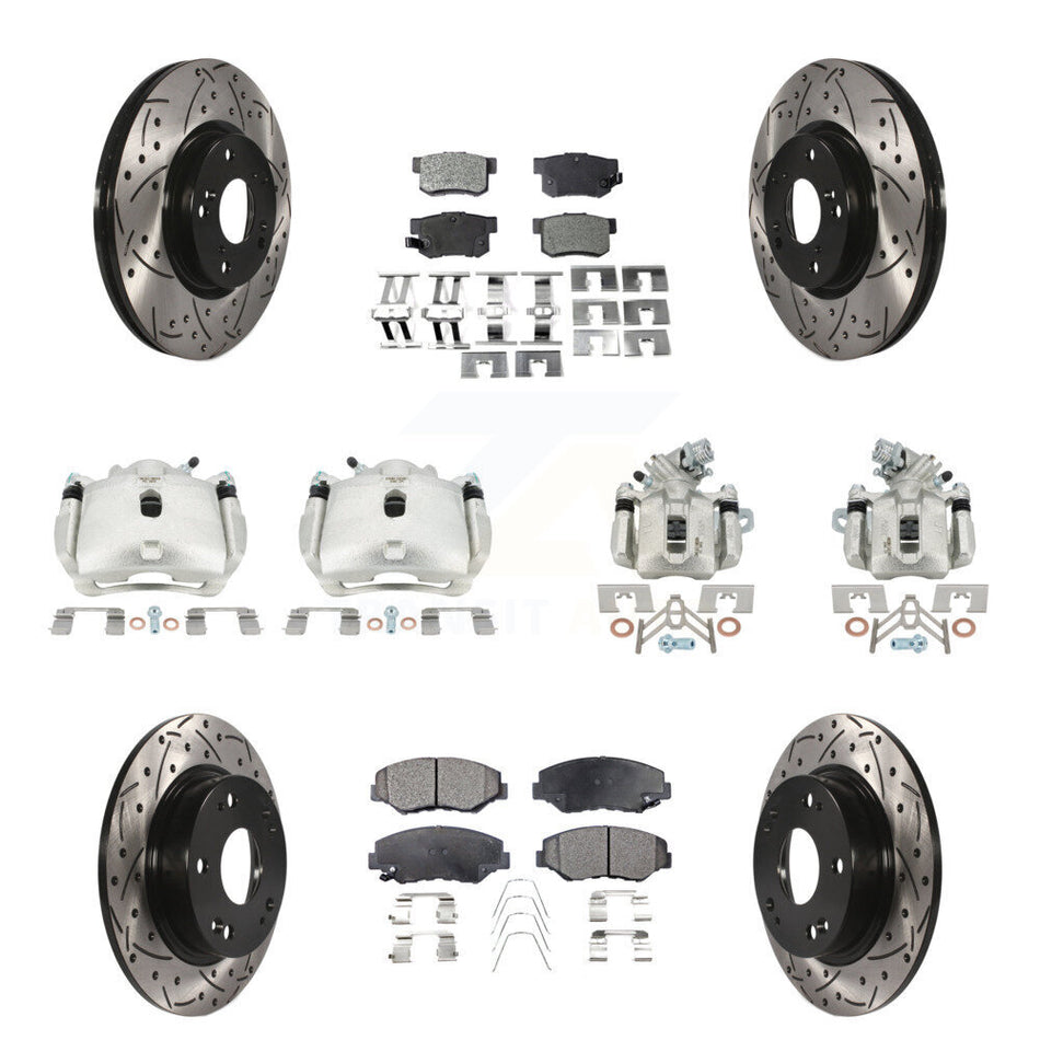 Front Rear Brake Caliper Drilled Slot Rotor Semi-Metallic Pad Kit (10Pc) For Honda Civic KCD-100299P