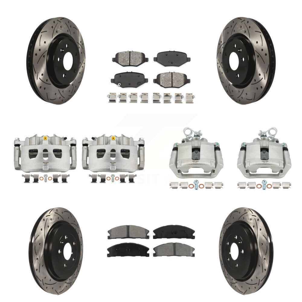 Front Rear Brake Caliper Drill Slot Rotor Semi-Metallic Pad Kit (10Pc) For Ford Explorer KCD-100299S