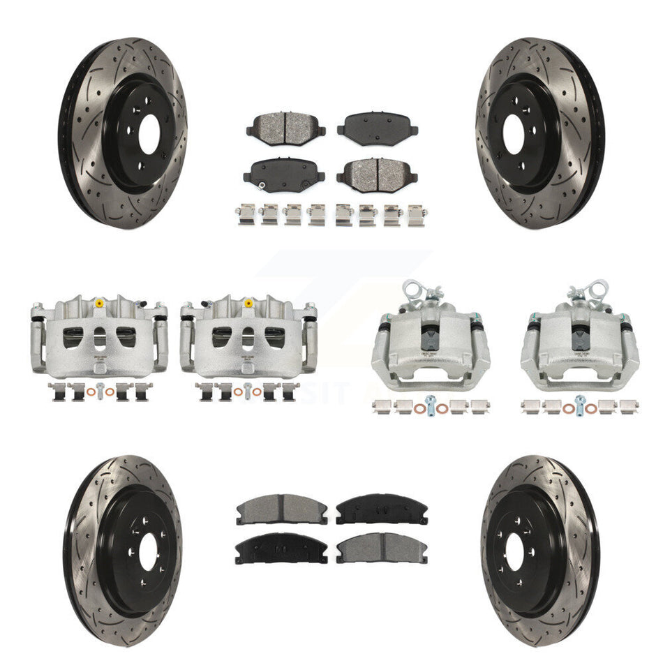 Front Rear Brake Caliper Drill Slot Rotor Semi-Metallic Pad Kit (10Pc) For Ford Explorer KCD-100299S