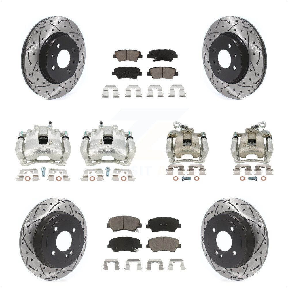 Front Rear Disc Brake Coated Caliper Drilled Slotted Rotors And Ceramic Pads Kit (10Pc) For Kia Rio KCD-100300C by Transit Auto