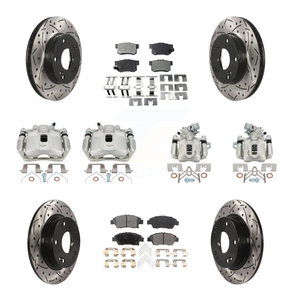 Front Rear Brake Caliper Drill Slotted Rotors Semi-Metallic Pad Kit (10Pc) For Acura ILX KCD-100300P