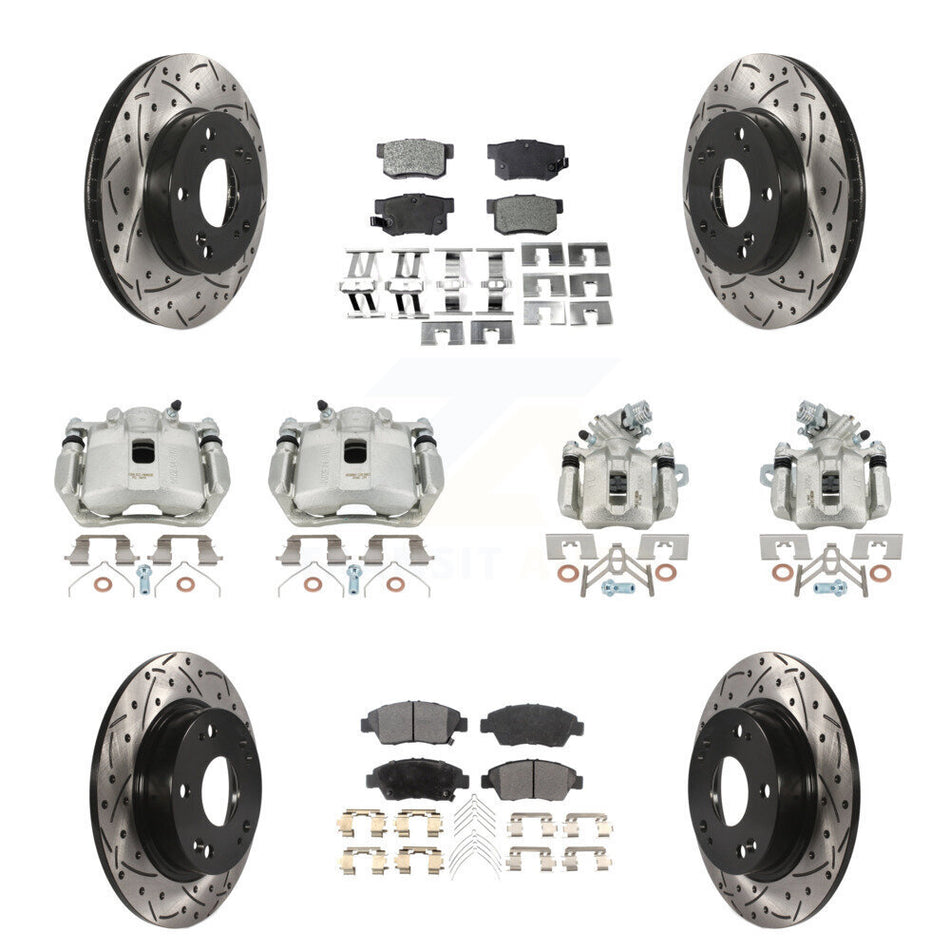 Front Rear Brake Caliper Drill Slotted Rotors Semi-Metallic Pad Kit (10Pc) For Acura ILX KCD-100300P