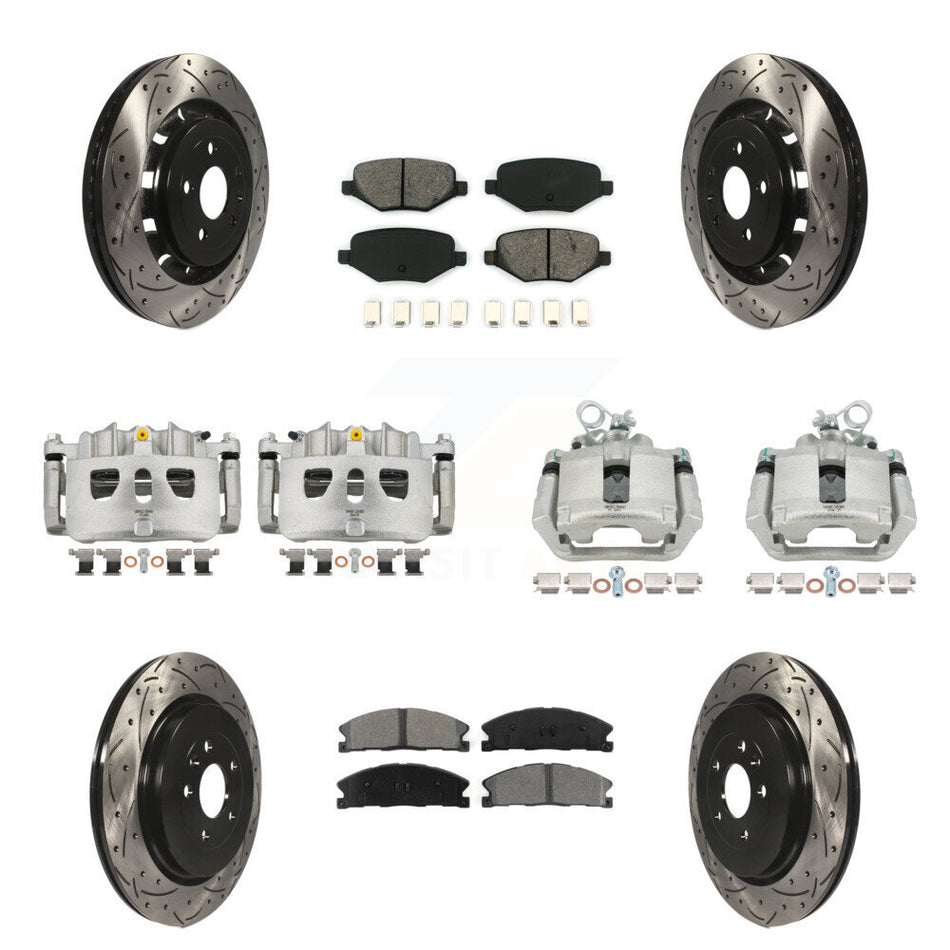 Front Rear Brake Caliper Drill Slot Rotor Semi-Metallic Pad Kit (10Pc) For Ford Explorer KCD-100300S