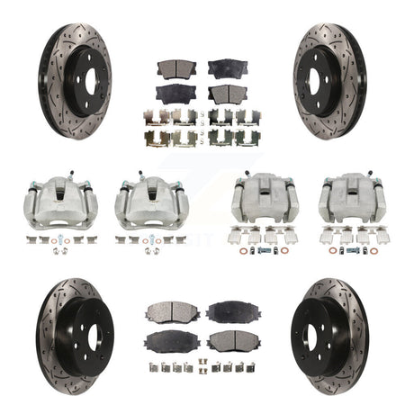 Front Rear Brake Coat Caliper Drill Slot Rotor Ceramic Pad Kit (10Pc) For Toyota RAV4 LE KCD-100300T