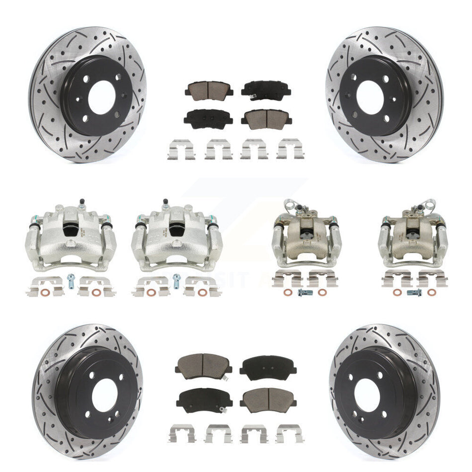 Front Rear Disc Brake Coated Caliper Drilled Slotted Rotors And Ceramic Pads Kit (10Pc) For Kia Rio KCD-100301C
