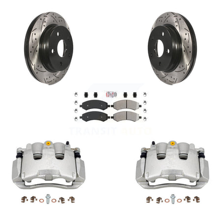 Front Brake Coat Caliper Drill Slot Rotor Semi-Metallic Pad Kit For Chrysler Aspen Dodge KCD-100301N