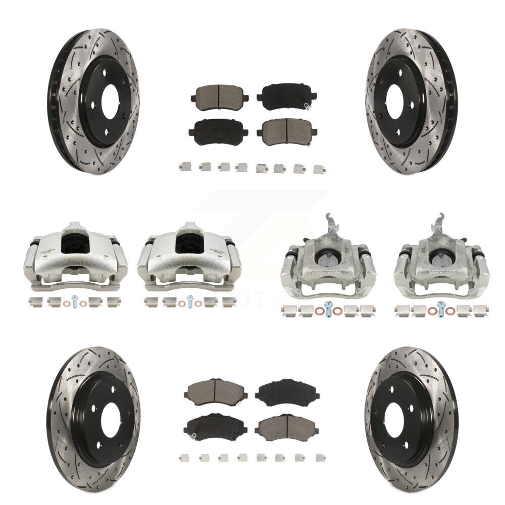 Front Rear Brake Caliper Drill Slot Rotor Ceramic Pad Kit (10Pc) For 09-11 Dodge Journey KCD-100302C