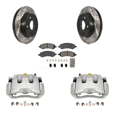 Front Brake Coat Caliper Drill Slot Rotor Semi-Metallic Pad Kit For Chrysler Aspen Dodge KCD-100302N