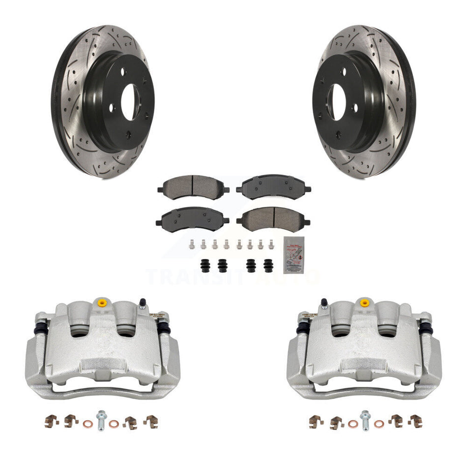 Front Brake Coat Caliper Drill Slot Rotor Semi-Metallic Pad Kit For Chrysler Aspen Dodge KCD-100302N