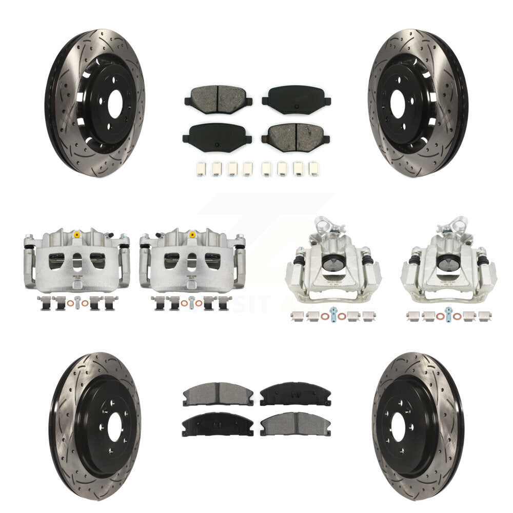 Front Rear Brake Caliper Drilled Slot Rotor Semi-Metallic Pad Kit (10Pc) For Lincoln MKS KCD-100303S
