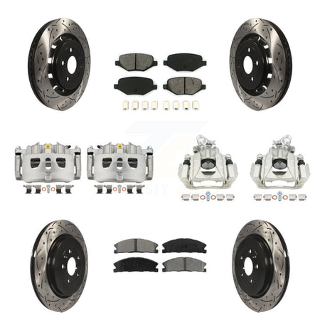 Front Rear Brake Caliper Drilled Slot Rotor Semi-Metallic Pad Kit (10Pc) For Lincoln MKS KCD-100303S