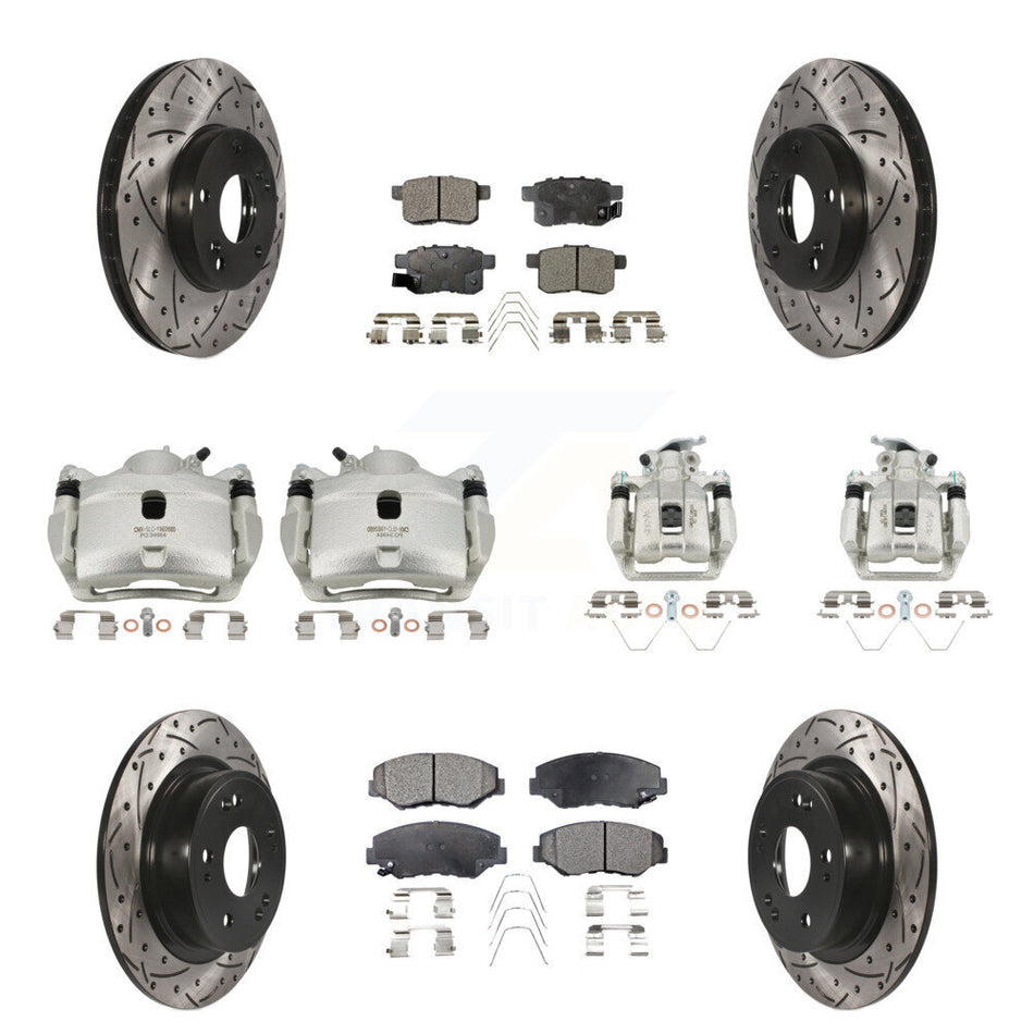 Front Rear Brake Coated Caliper Drill Slot Rotor Ceramic Pad Kit (10Pc) For Honda Accord KCD-100303T