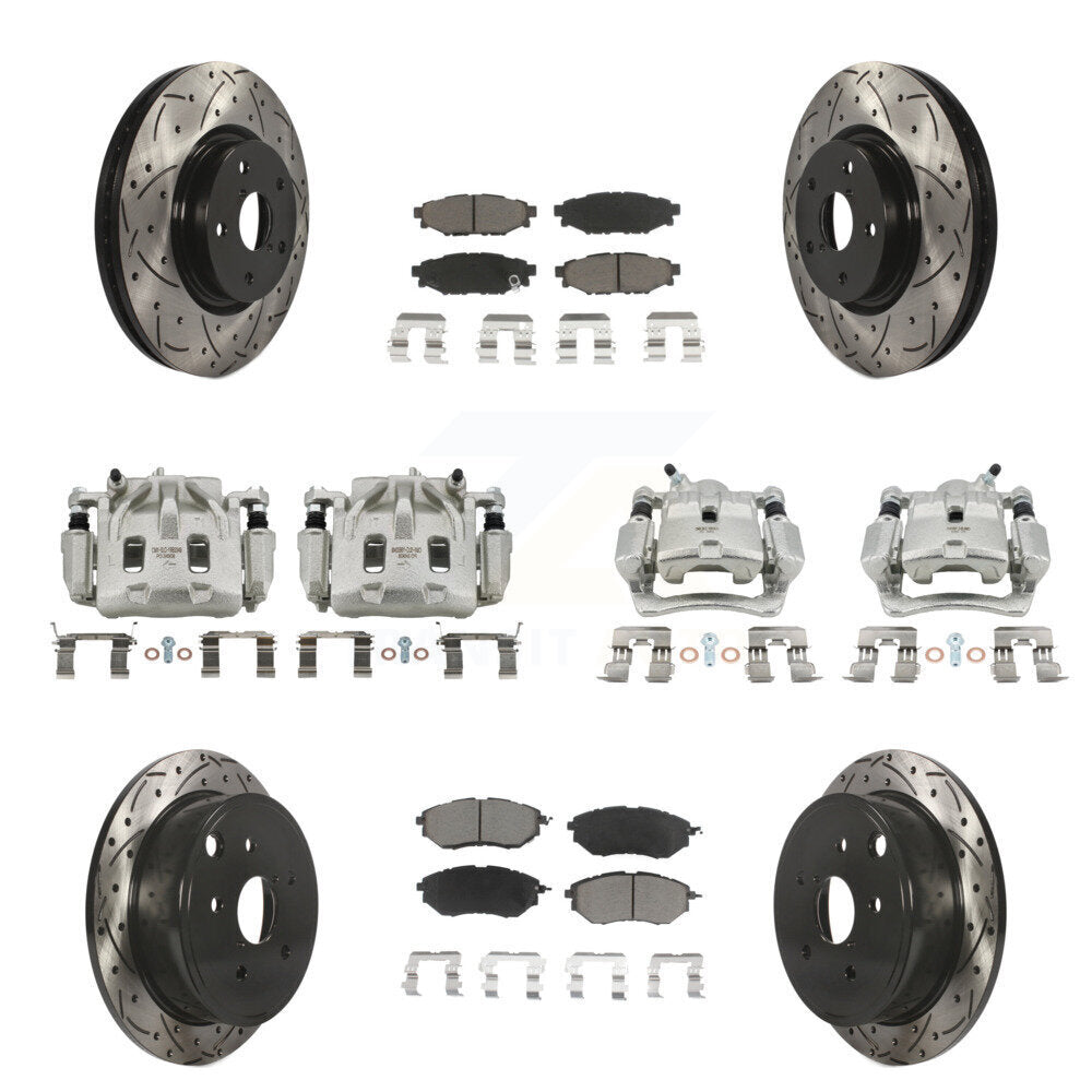Front Rear Brake Coated Caliper Drilled Slot Rotor Ceramic Pad Kit (10Pc) For Subaru WRX KCD-100304C