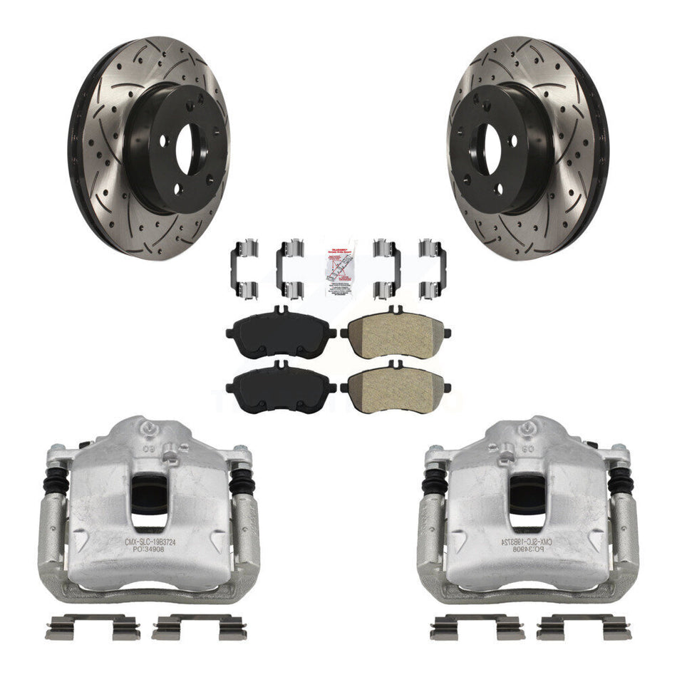 Front Brake Coated Caliper Drill Slot Rotor Semi-Metallic Pad Kit For Mercedes-Benz C250 KCD-100304N