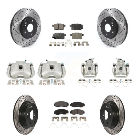 Front Rear Brake Caliper Drill Slot Rotors Ceramic Pad Kit (10Pc) For Honda Accord Acura KCD-100304T