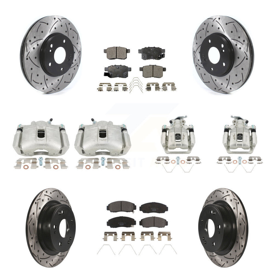 Front Rear Brake Caliper Drill Slot Rotors Ceramic Pad Kit (10Pc) For Honda Accord Acura KCD-100304T