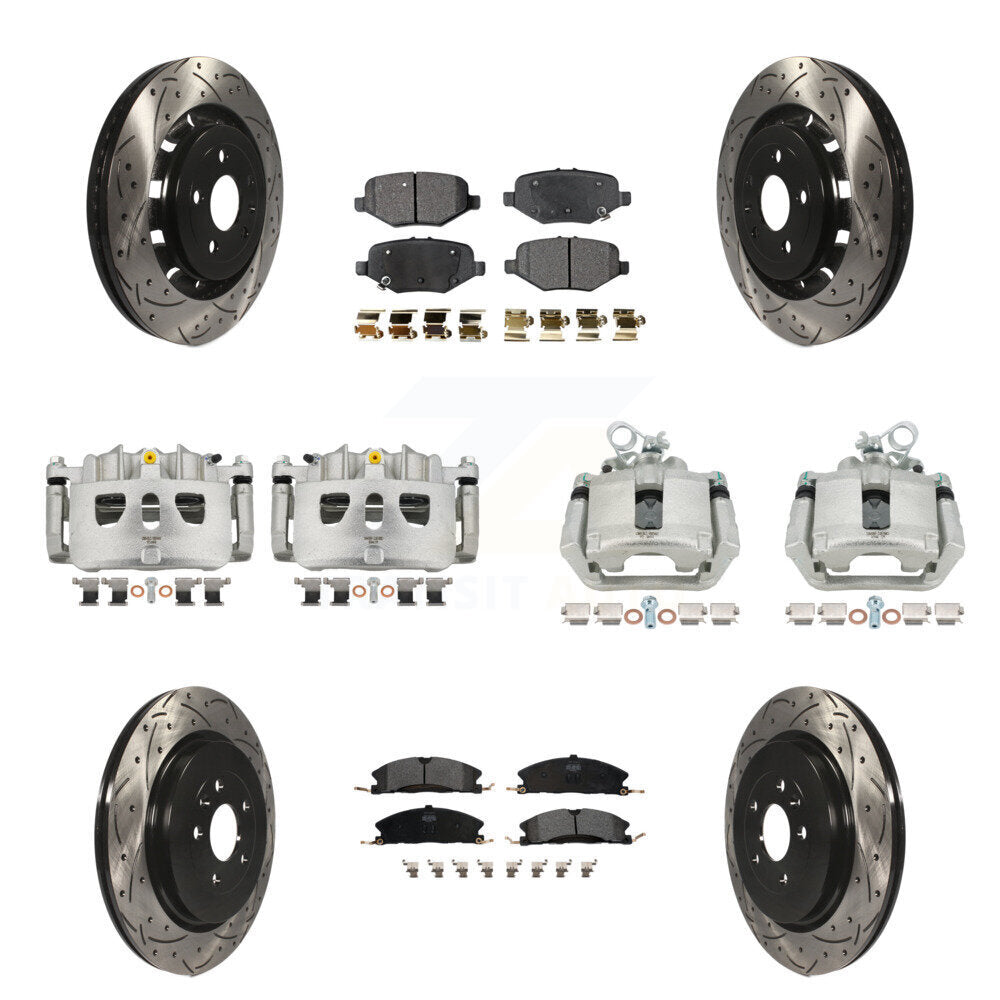 Front Rear Brake Caliper Drill Slot Rotor Semi-Metallic Pad Kit (10Pc) For Ford Explorer KCD-100305P