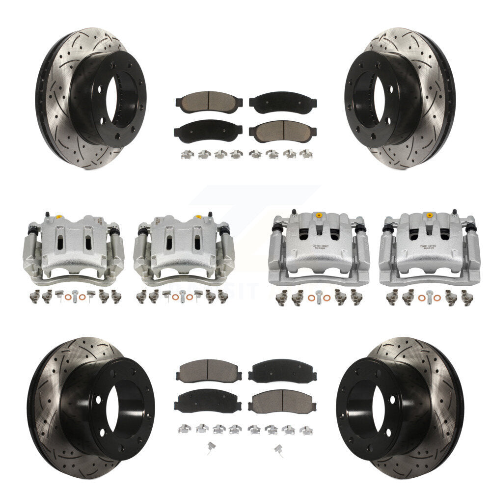 Front Rear Brake Caliper Drill Slotted Rotor Ceramic Pad Kit (10Pc) For Ford F-250 Super KCD-100306C