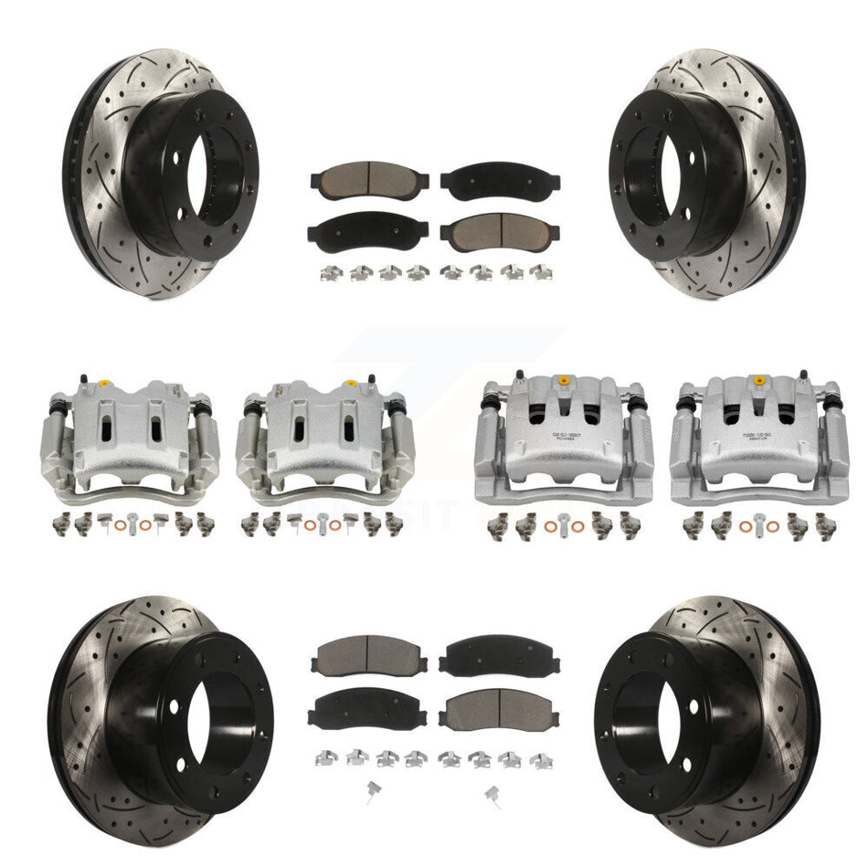 Front Rear Brake Caliper Drill Slotted Rotor Ceramic Pad Kit (10Pc) For Ford F-250 Super KCD-100306C