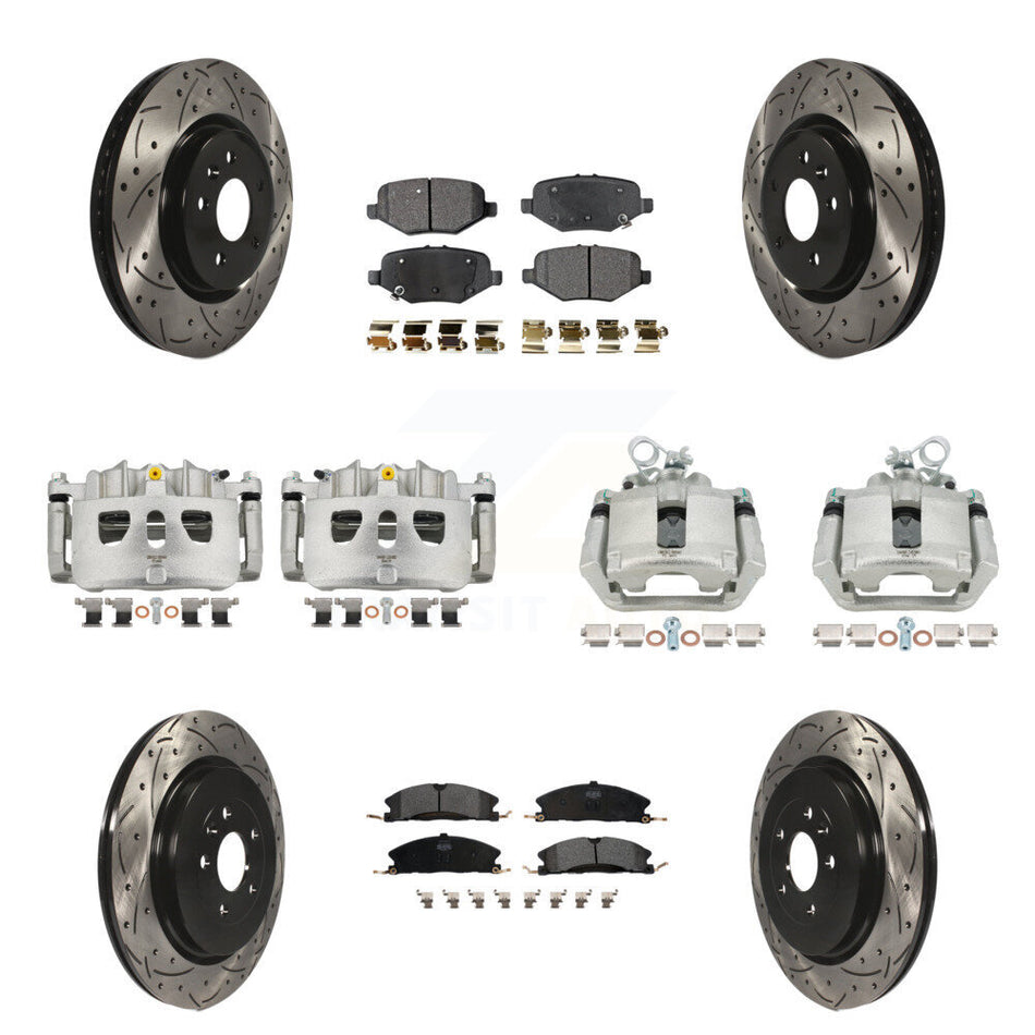 Front Rear Brake Caliper Drill Slot Rotor Semi-Metallic Pad Kit (10Pc) For Ford Explorer KCD-100306P