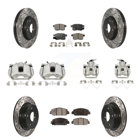 Front Rear Brake Coated Caliper Drill Slot Rotor Ceramic Pad Kit (10Pc) For Honda Accord KCD-100306T