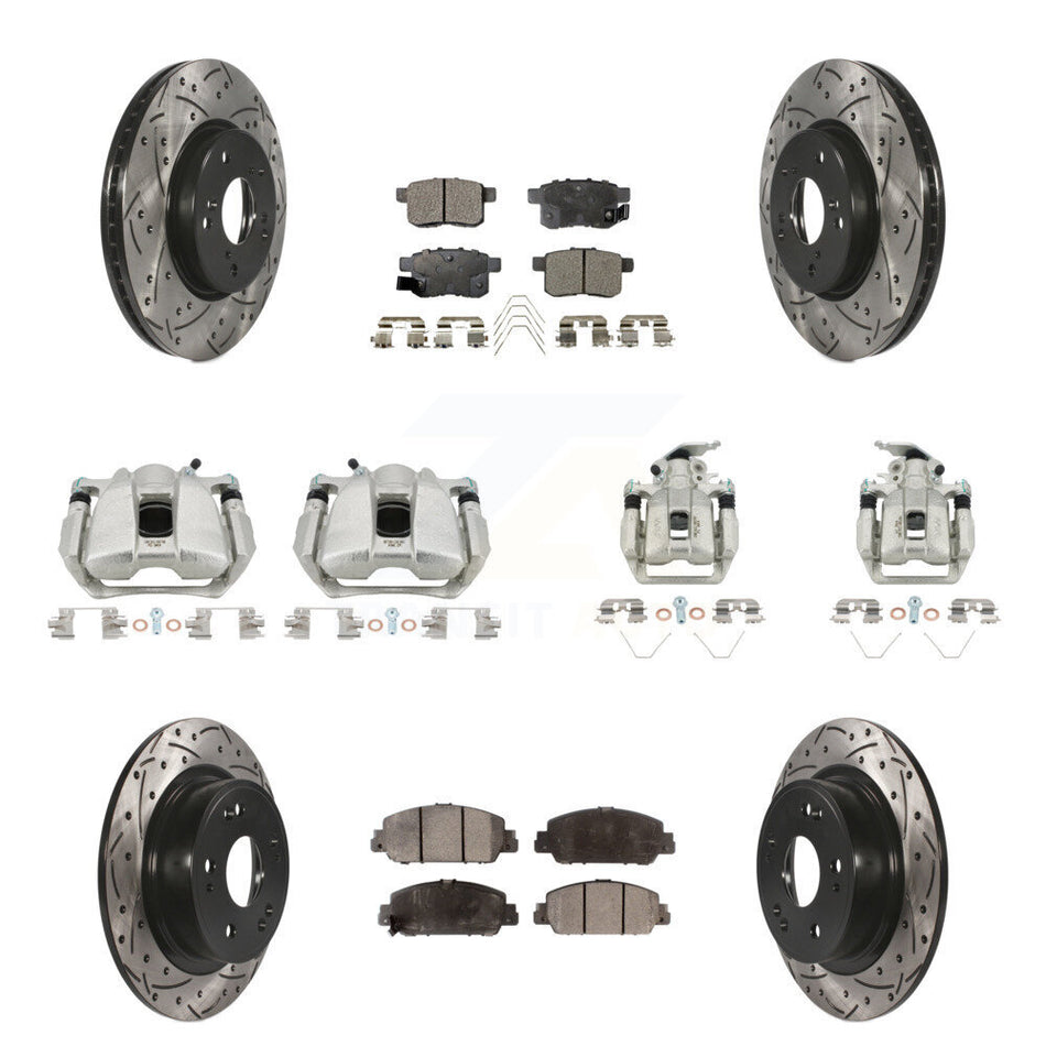 Front Rear Brake Coated Caliper Drill Slot Rotor Ceramic Pad Kit (10Pc) For Honda Accord KCD-100306T