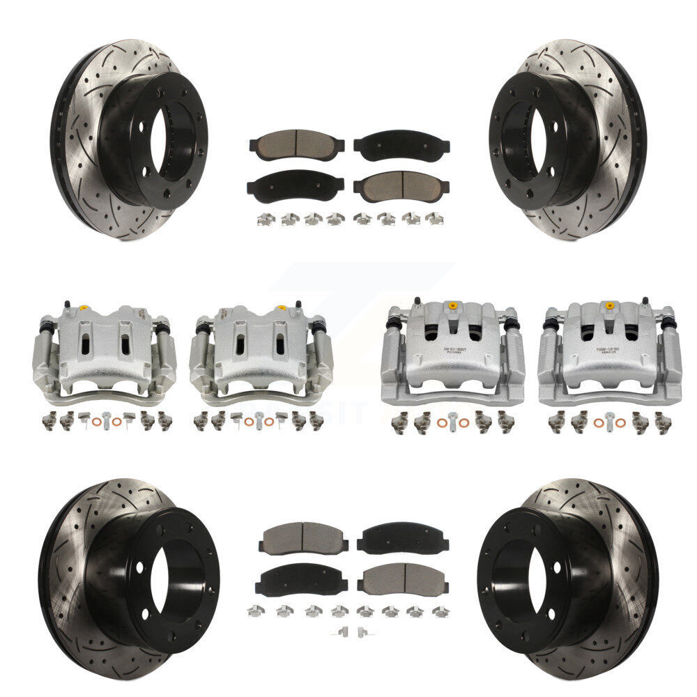 Front Rear Disc Brake Coated Caliper Drilled Slotted Rotors & Ceramic Pad Kit (10Pc) For KCD-100307C