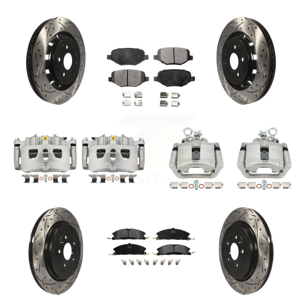 Front Rear Brake Caliper Drill Slot Rotor Semi-Metallic Pad Kit (10Pc) For Ford Explorer KCD-100307P