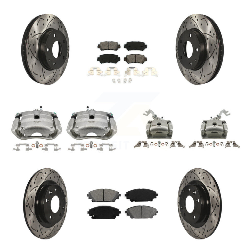 Front Rear Brake Caliper Drill Slotted Rotor Semi-Metallic Pad Kit (10Pc) For Mazda CX-3 KCD-100307S