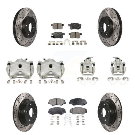 Front Rear Brake Coated Caliper Drill Slot Rotor Ceramic Pad Kit (10Pc) For Honda Accord KCD-100307T