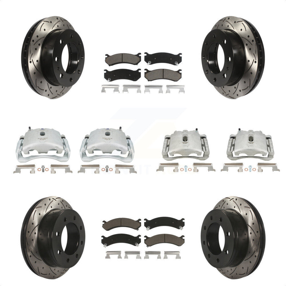 Front Rear Disc Brake Coated Caliper Drilled Slotted Rotors And Ceramic Pads Kit (10Pc) For Chevrolet Silverado 2500 HD GMC Sierra 3500 Classic Suburban Yukon XL Avalanche KCD-100308C by Transit Auto