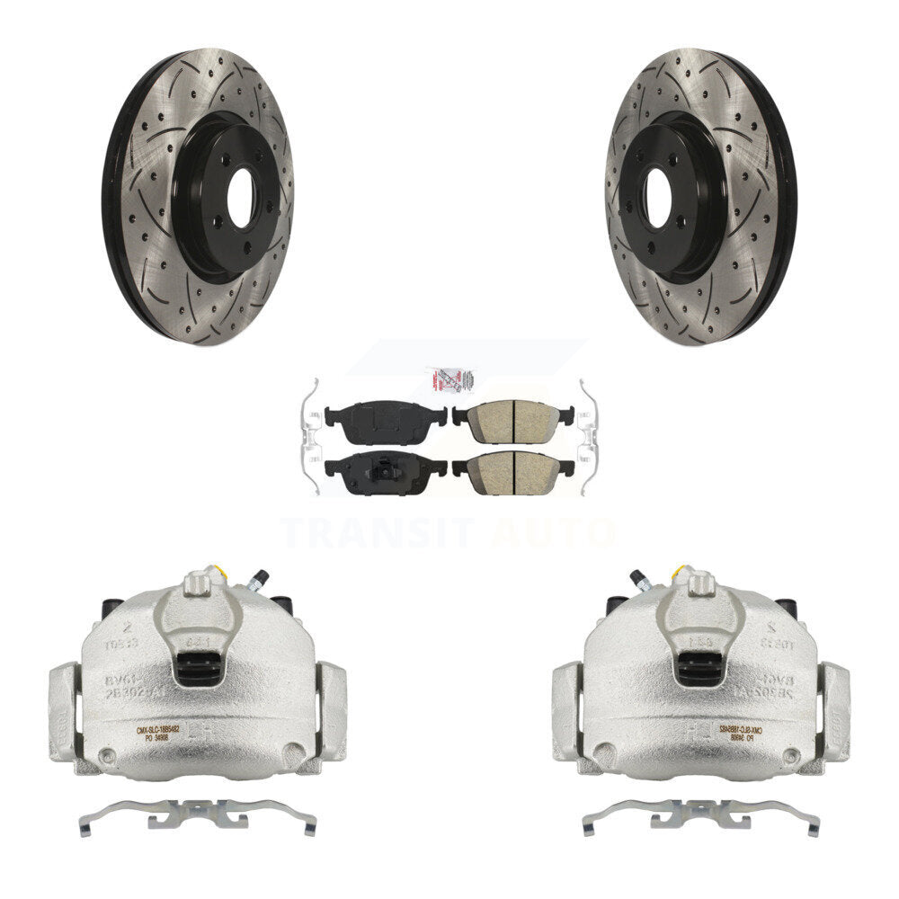 Front Brake Caliper Drill Slot Rotor Ceramic Pad Kit For Ford Escape Transit Connect MKC KCD-100308N
