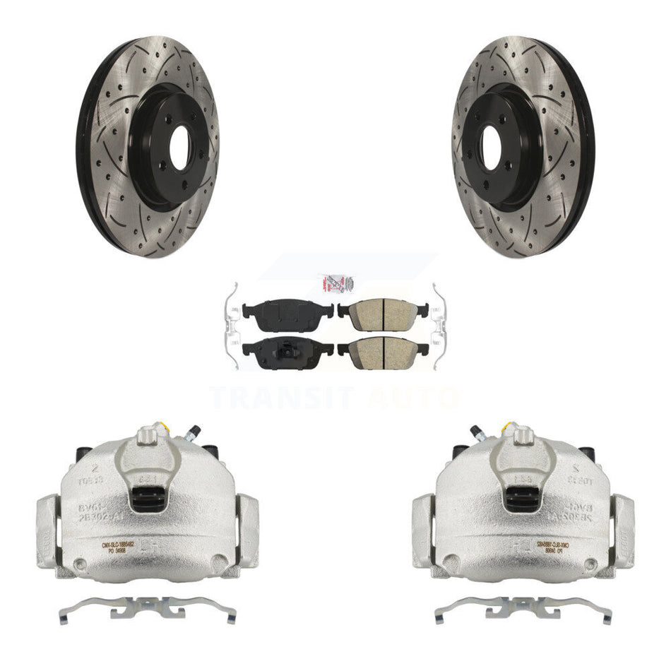 Front Brake Caliper Drill Slot Rotor Ceramic Pad Kit For Ford Escape Transit Connect MKC KCD-100308N