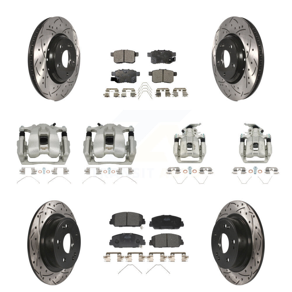 Front Rear Brake Coated Caliper Drill Slot Rotor Ceramic Pad Kit (10Pc) For Honda Accord KCD-100308T