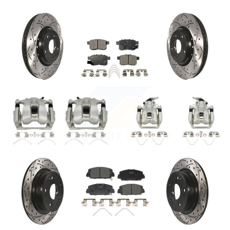 Front Rear Brake Coated Caliper Drill Slot Rotor Ceramic Pad Kit (10Pc) For Honda Accord KCD-100308T