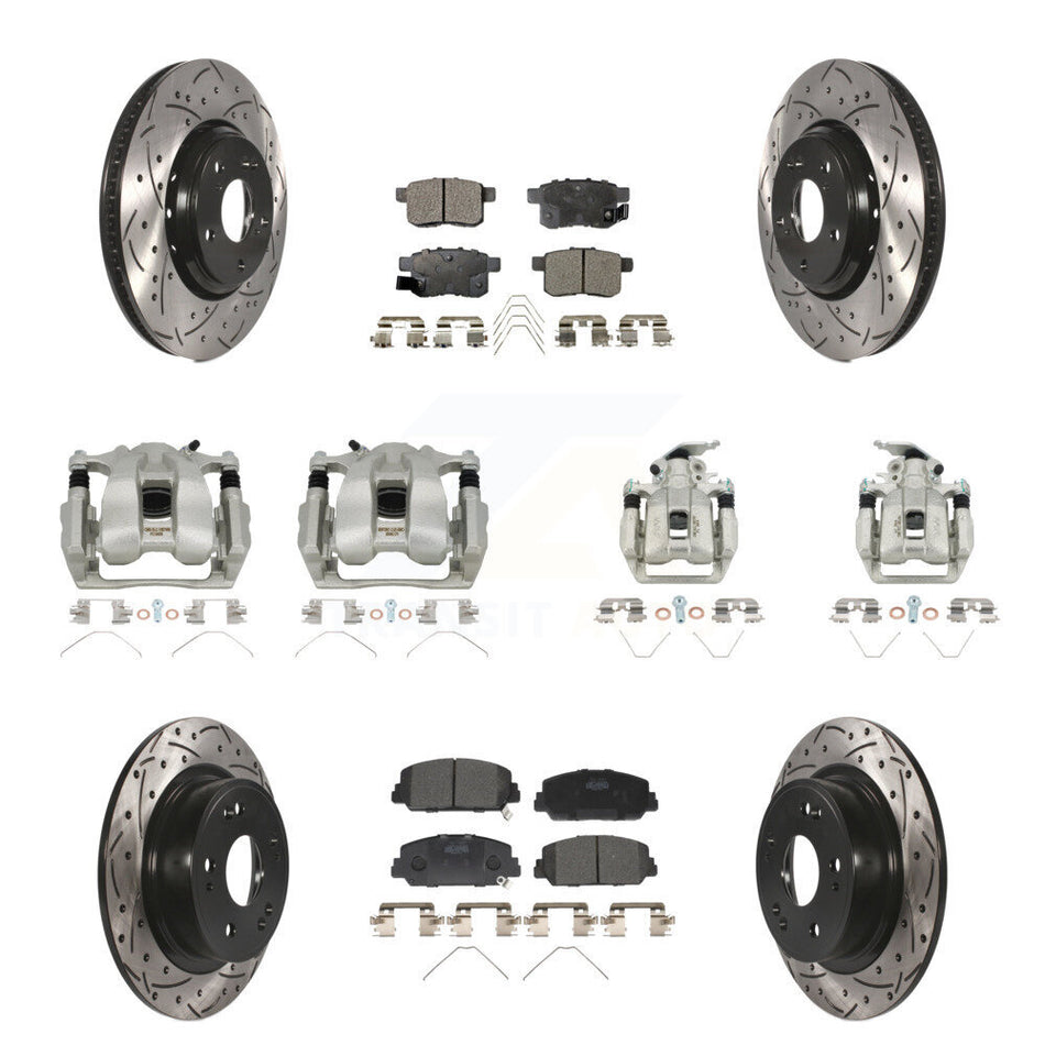 Front Rear Brake Coated Caliper Drill Slot Rotor Ceramic Pad Kit (10Pc) For Honda Accord KCD-100308T