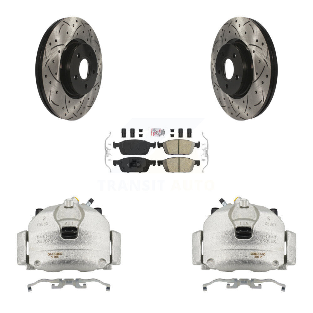 Front Brake Caliper Drill Slot Rotor Ceramic Pad Kit For Ford Escape Transit Connect MKC KCD-100309N