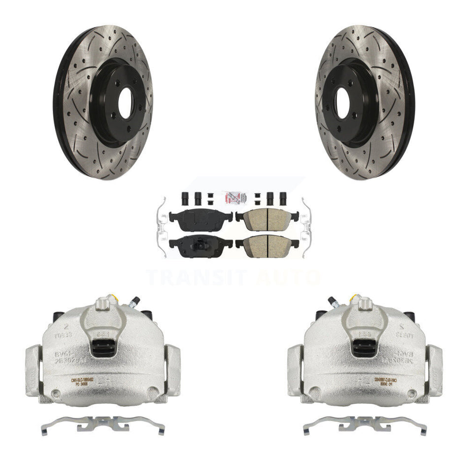 Front Brake Caliper Drill Slot Rotor Ceramic Pad Kit For Ford Escape Transit Connect MKC KCD-100309N