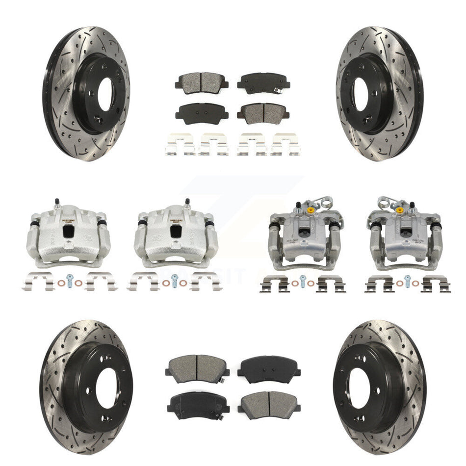 Front Rear Disc Brake Coated Caliper Drilled Slot Rotor Semi-Metallic Pad Kit (10Pc) For KCD-100309S