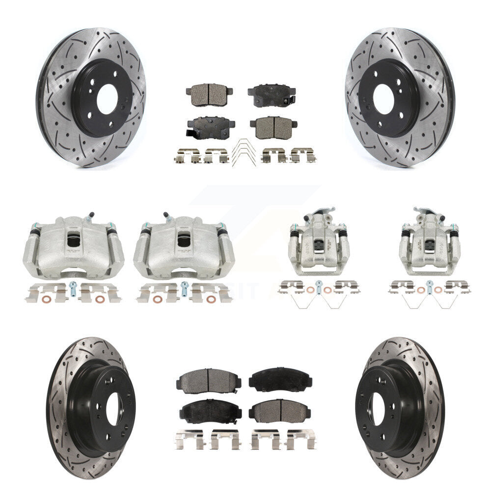 Front Rear Brake Caliper Drill Slot Rotors Ceramic Pad Kit (10Pc) For Honda Accord Acura KCD-100309T