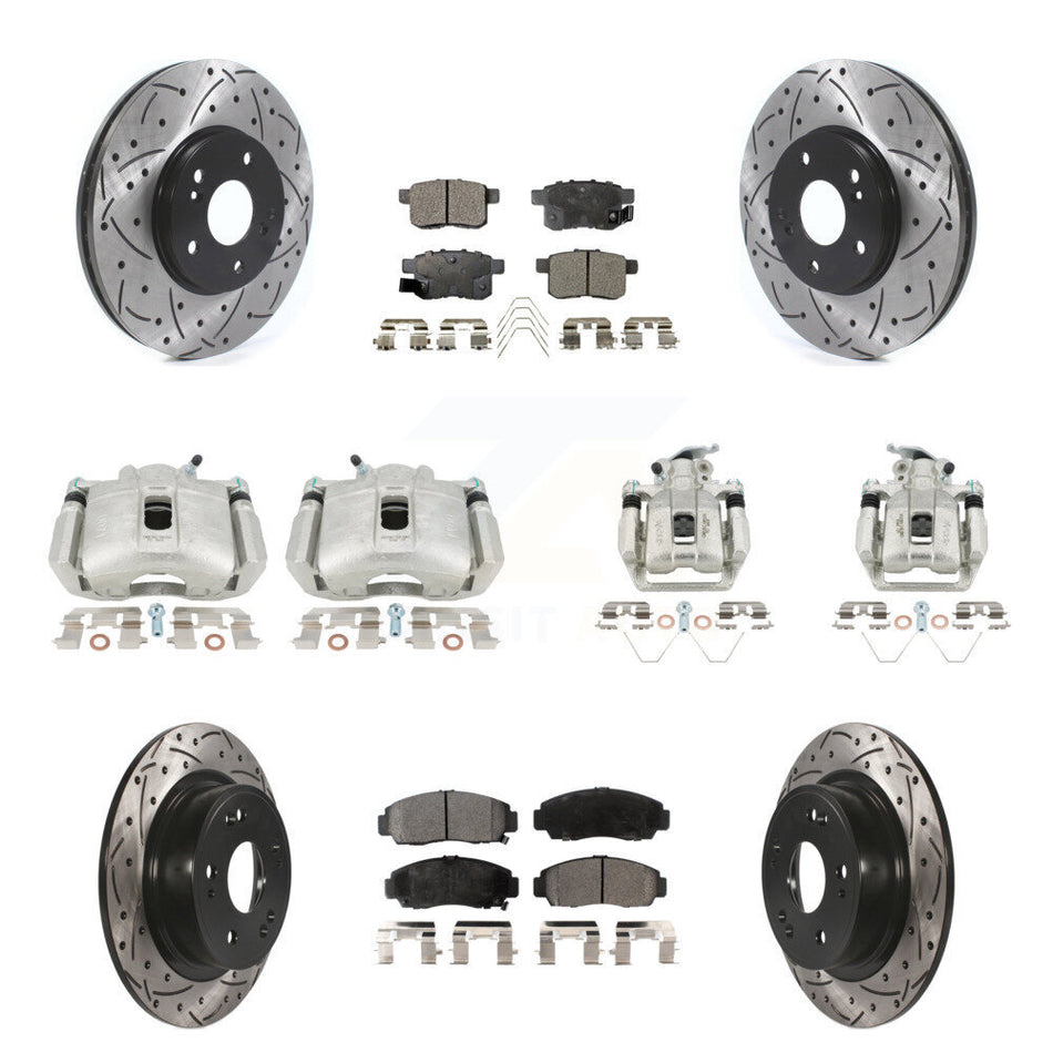 Front Rear Brake Caliper Drill Slot Rotors Ceramic Pad Kit (10Pc) For Honda Accord Acura KCD-100309T